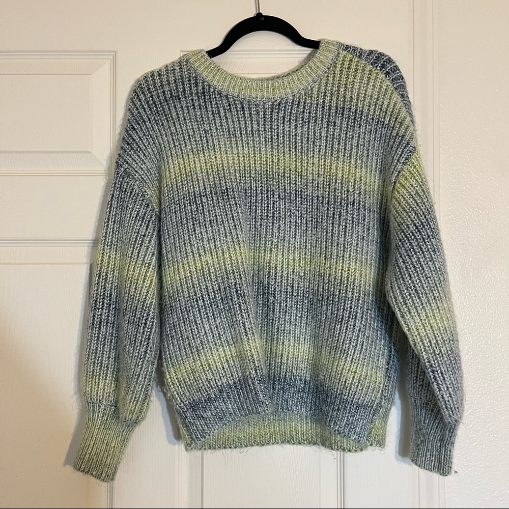 Green and Blue Striped Knit Sweater